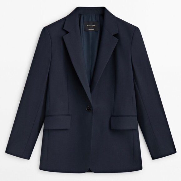 NEW Massimo Dutti Cool Wool Blend Single-Breasted Blazer Navy Blue Sz 4 - Picture 1 of 10